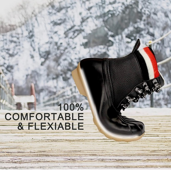 8 Fans Womens Duck Bean Boots, Waterproof Ankle Rain Boots Insulated Warm - Picture 2 of 5